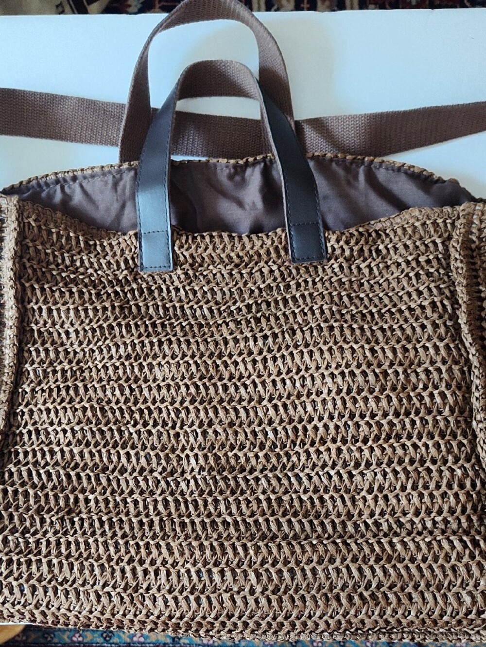 INTIMISSIMI Brown Raffia Woven Large Beach Tote Bag Adjustable Strap - Picture 6 of 7